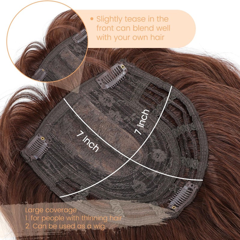 Molefi 14inch Hair Toppers for Women - Large Base with Bangs, Synthetic Curly Hair Topper in Auburn Brown for Thinning Hair - Image 3